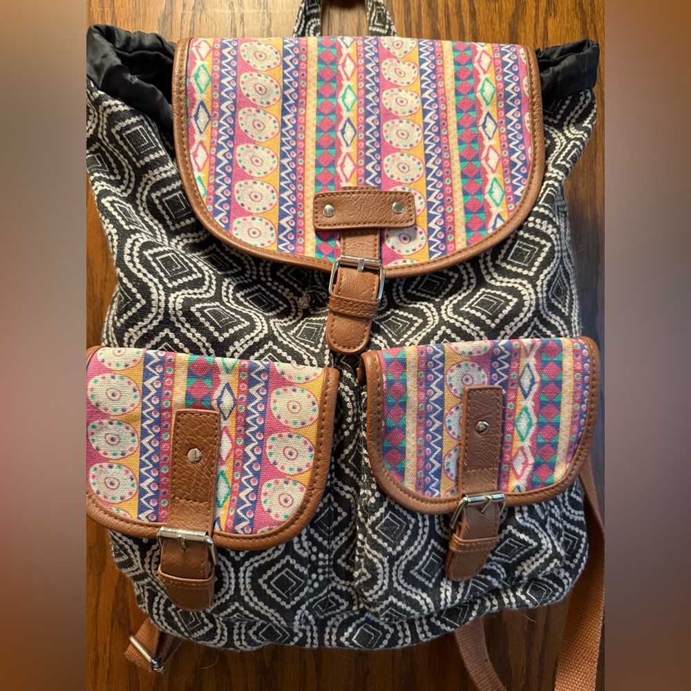Colorful Patterned Drawstring Backpack - image 2
